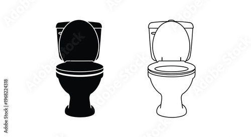Two toilet illustrations one black and one white showing modern design silhouette