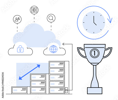 Cloud computing concept. Cloud computing with icons for storage, security, networking, and success. Cloud computing enhances data growth and innovation. For IT, data management, technology startups