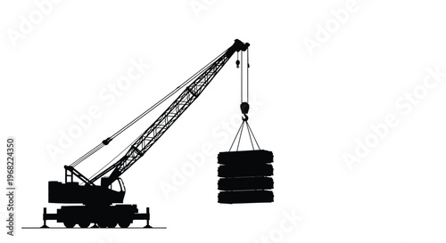Construction crane lifting heavy cargo a striking black silhouette