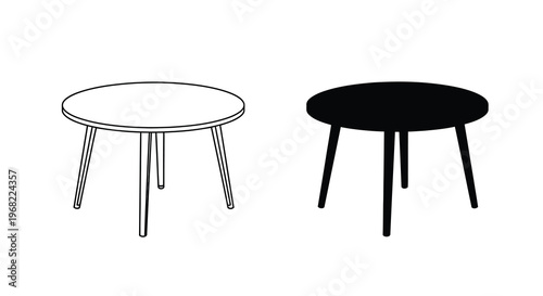 Two simple round tables one with a dark outline silhouette