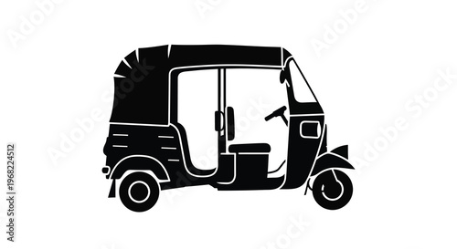 Black silhouette of a three wheeled auto rickshaw vehicle silhouette