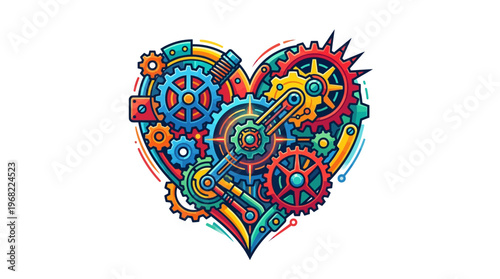 Colorful heart shaped gear mechanism.