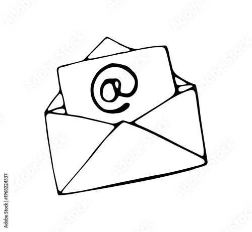 Hand Drawn Email Envelope At Symbol Doodle Icon Communication Message Illustration