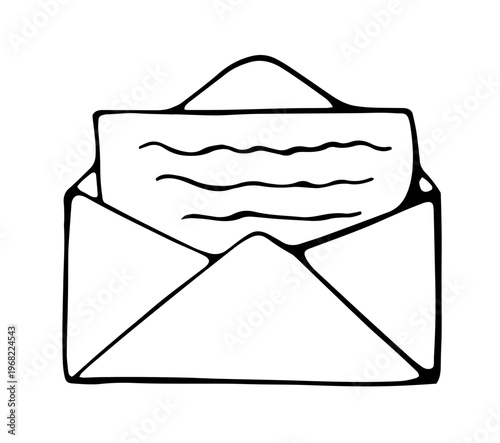 Hand Drawn Open Envelope Letter Doodle Icon Mail Message Communication Illustration
