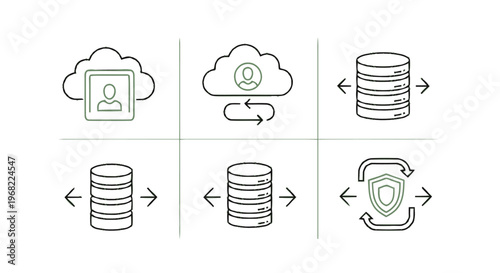 Cloud and Database Icons Representing Data Storage and Security.