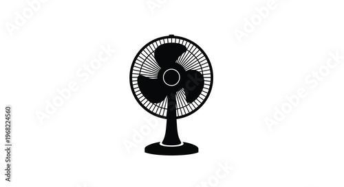 A black silhouette of a classic oscillating desk fan