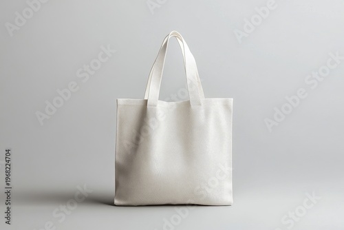 White tote bag displayed on a plain grey background, ideal for branding concepts or product design mockups, Generative AI