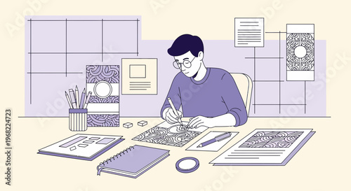 Graphic Designer Creating Art: Illustration, Drawing, and Design Process