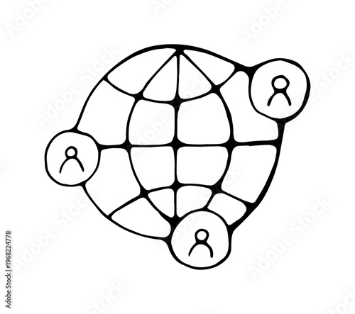 Hand Drawn Global Network Doodle Icon World Connection Communication Illustration