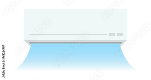 壁掛けエアコンから冷房の風が出ているイラスト 冷気の吹き出しがわかる空調説明用ベクター素材