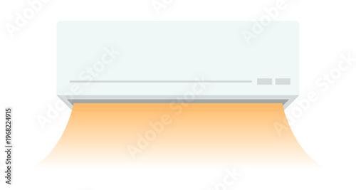 壁掛けエアコンから暖房の風が出ているイラスト 暖気の吹き出しがわかる空調説明用ベクター素材