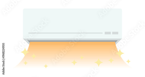 キラキラ付きの壁掛けエアコン暖房イラスト クリーニング後の清潔な空調状態を表すベクター素材