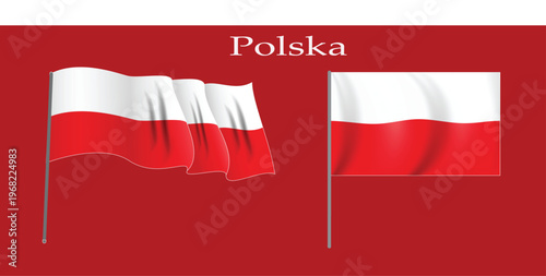 Polish flag waving national symbol for Poland isola