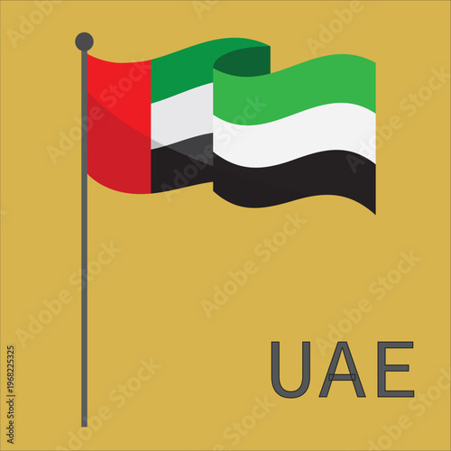 UAE flag waving on flagpole vector illustration nat