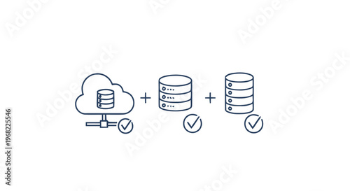 Cloud computing and database integration concept with check marks.
