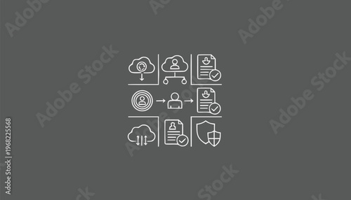 Cloud computing and data security icons on gray background.
