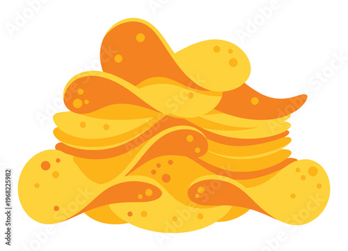 Golden crispy potato chips piled high for snack time.