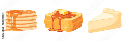 Three Dessert Pastries with Syrup and Butter.