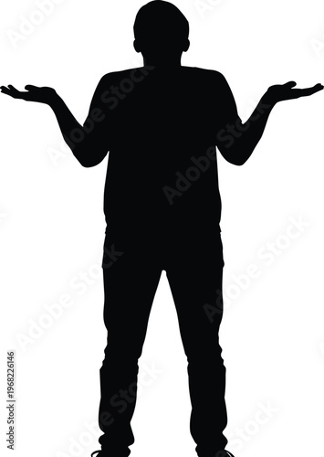 A compelling silhouette illustration of a man shrugging, hands open in a gesture of uncertainty, embodying the universal concept of confusion, doubt, and the questioning 'I don't know' feeling