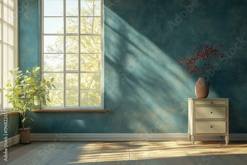 Classical chill interior with a drawer, decor, and a window, featuring a mockup frame for easy customization, Generative AI