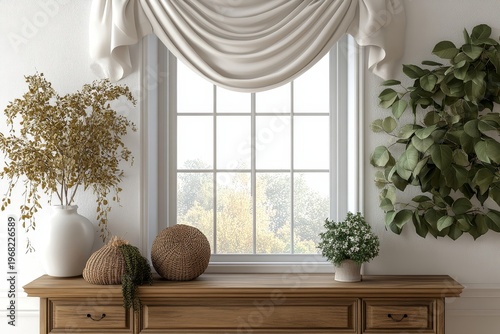 Classical chill interior with a drawer, decor, and a window, featuring a mockup frame for easy customization, Generative AI