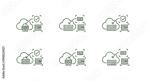 Cloud computing data storage and security icons set.