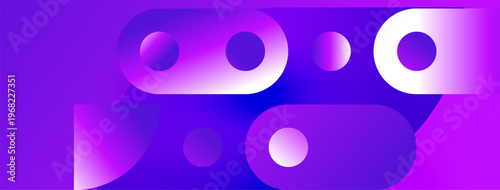 Abstract composition featuring purple gradients, circles, rectangles. Modern design evokes digital space, vibrant energy.