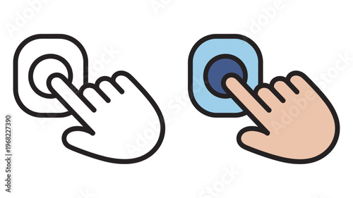 Click Hand Touch Button Icons, hand drawn vector illustration in black and white, minimalist design for user interface