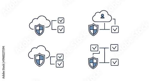 Cloud Security Icon Set Depicting Data Protection and Privacy.