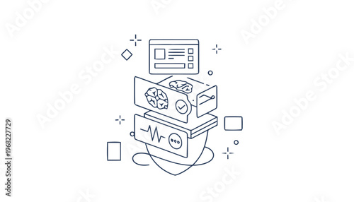 Abstract Line Art Illustration of Artificial Intelligence Concept.