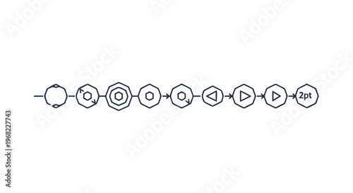 Abstract Linear Sequence of Geometric Shapes on White Background.