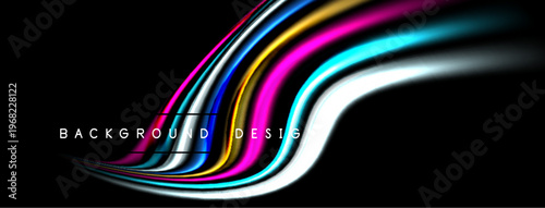 Abstract colorful waves, dynamic lines, black background. Modern design element, vibrant energy, smooth gradients.
