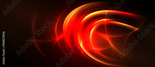 Abstract red energy swirls, dynamic lines, dark background. Bright illumination creates intense visual impact. Modern design element.