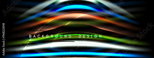 Abstract design features vibrant, flowing lines. Dark background emphasizes bright colors, creating dynamic visual effect. Modern, sleek presentation.