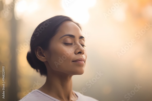 Serene Woman Meditating Outdoors with Eyes Closed