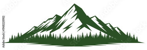Majestic mountain range with snow-capped peaks and lush green forest base