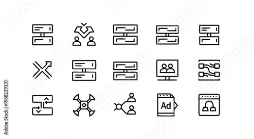 Collection of server and network icons in outline style.