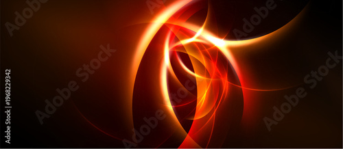 Abstract energy flow, vibrant reds, oranges. Swirling lines create dynamic visual impact. Dark background emphasizes luminosity.