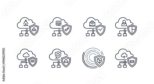 Cloud Security Icons Set - Data Protection and Network Safety.