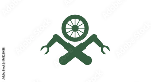 Automotive Repair Symbol - Wheel, Wrenches, and Mechanical Design.