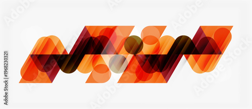 Abstract design features overlapping orange circles, creating wavy pattern. Warm tones dominate composition, suggesting movement.