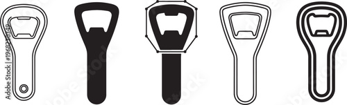 Bottle Opener Icon Set, Bar Tool Vector Collection, Minimal Outline and Solid Beverage Opener Icons for Kitchen, Restaurant, Pub, Drink and Household Design