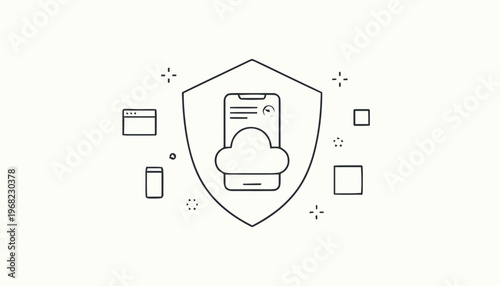 Cloud Security on Mobile Phone with Shield Protection Outline.