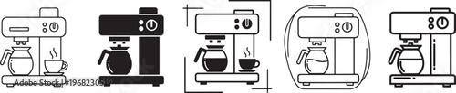 Coffee Machine Icon Set, Espresso Maker Vector Collection, Minimal Outline and Solid Coffee Maker Icons for Cafe, Barista, Beverage and Kitchen Design