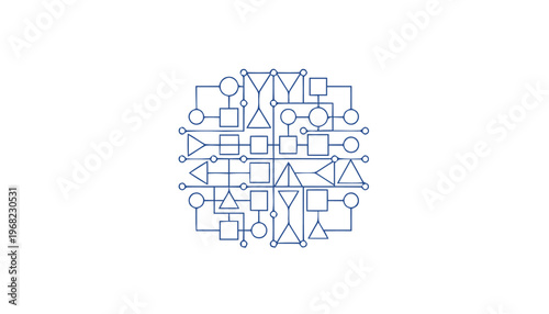 Abstract Geometric Network of Shapes on White Background.