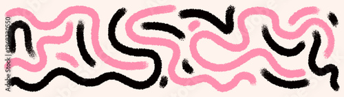 Minimalist Abstract Crayon Lines Set With Pink And Black Wavy Hand Drawn Strokes