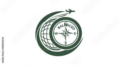 Balanced Travel Compass Logo Depicting Global Exploration and Direction.