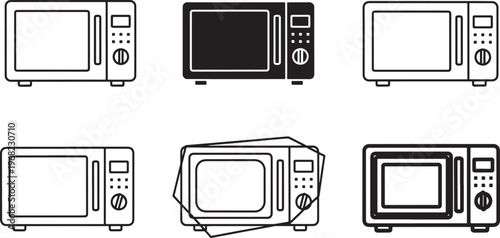 Microwave Oven Icon Set, Kitchen Appliance Vector Collection, Minimal Outline and Solid Microwave Icons for Cooking, Home, Kitchenware and Household Design