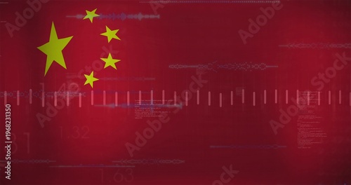 Showing five yellow stars hovering over red backdrop, with tick marks, waveform traces, copy space