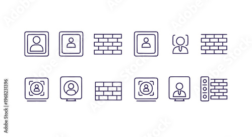 Collection of User Profile and Brick Wall Outline Icons.